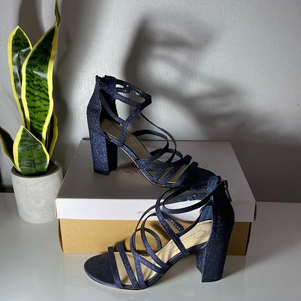 Jessica Simpson Glittery Navy Strappy Heels‎
